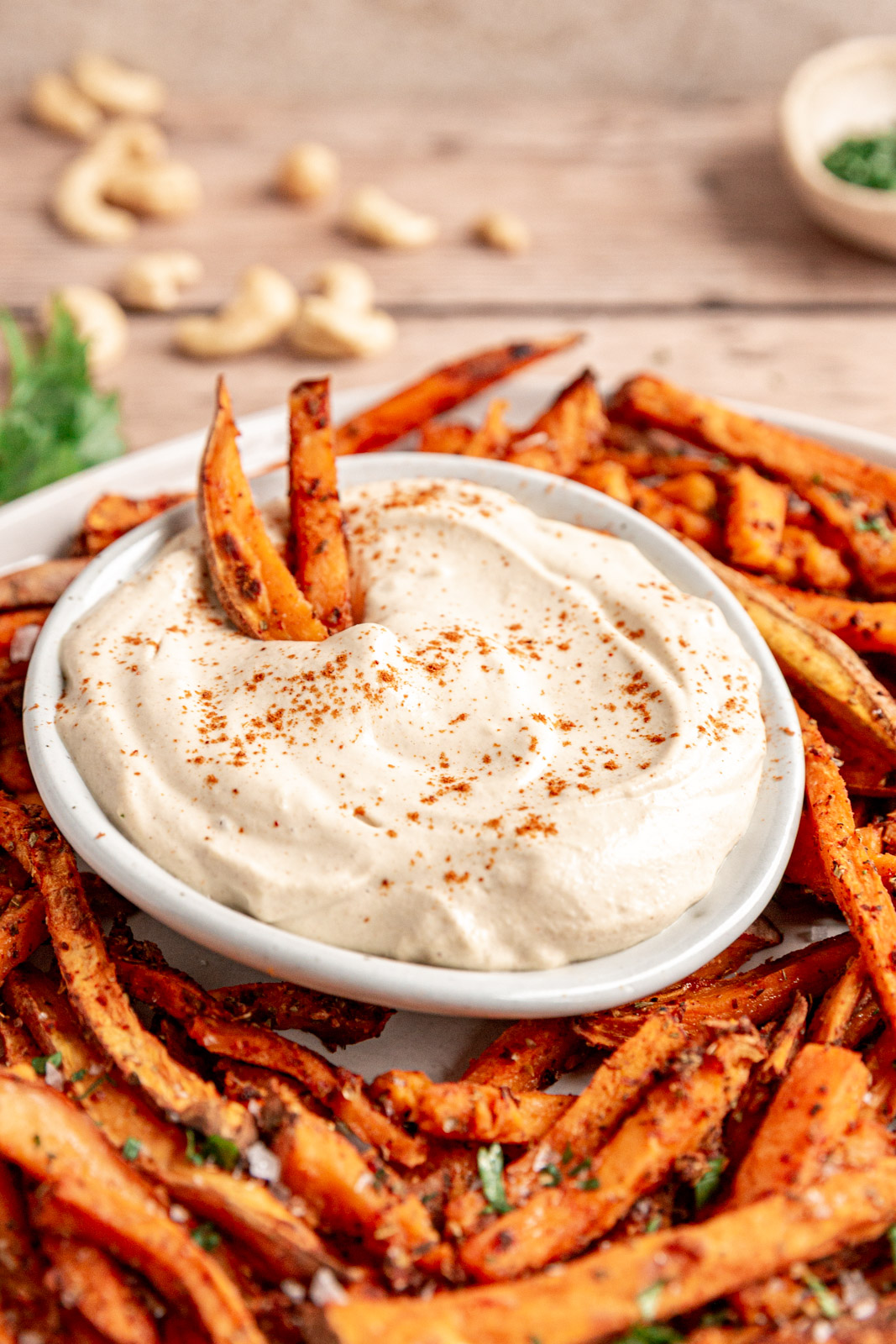 Garlic Sweet Potato Fries with Aioli Dipping Sauce